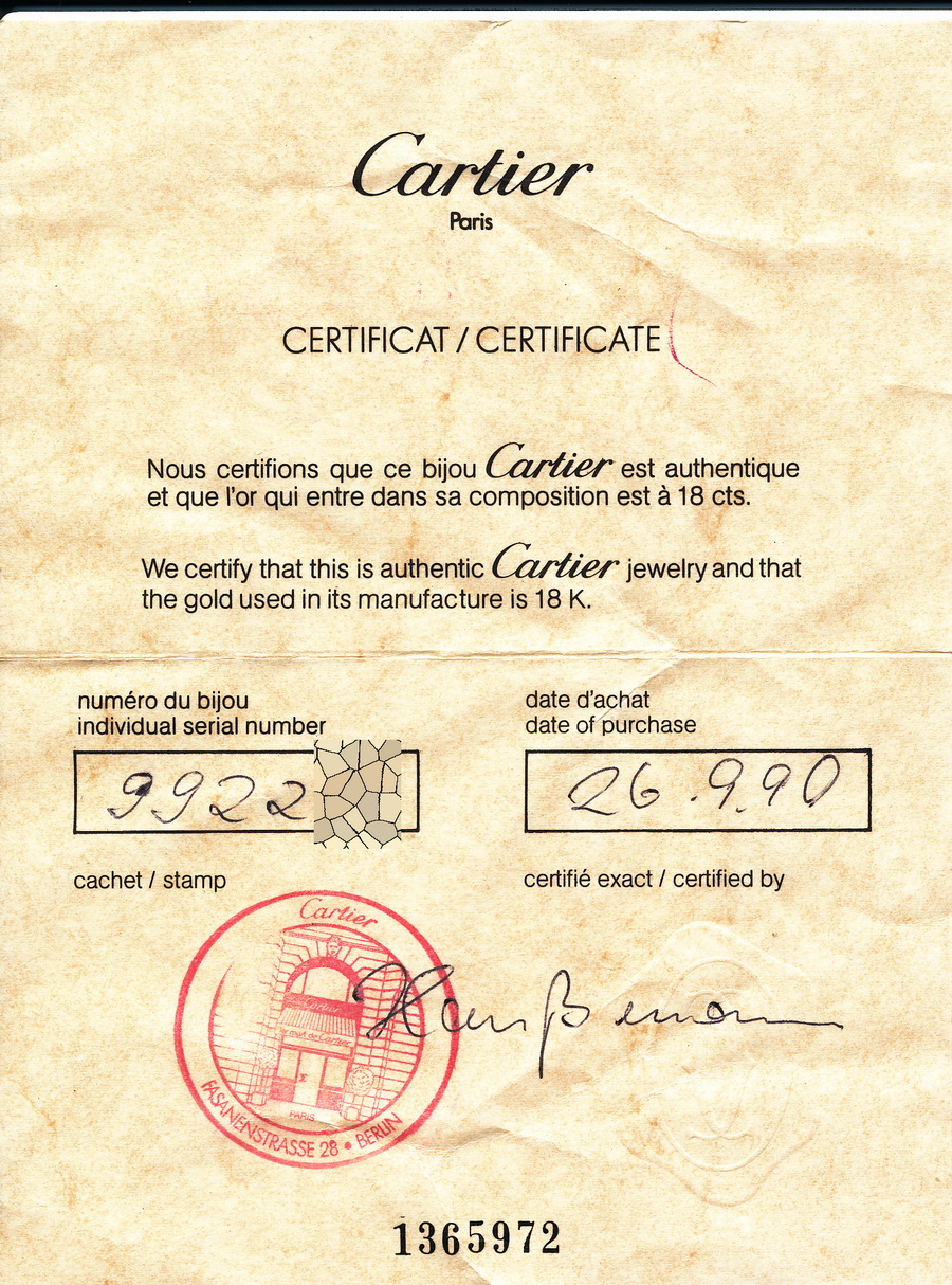 cartier ring zertifikat